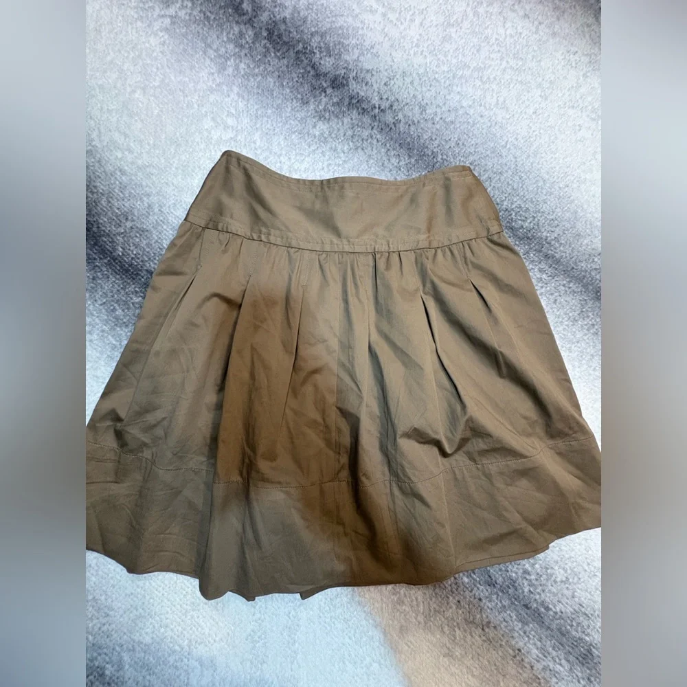 BCBGMaxazria‎ Brown Taupe Flare A-Line Pocket Sheen Luxe Casual Safari Skirt 4 S